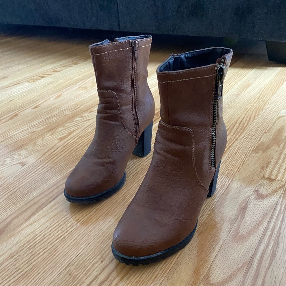 Brown heeled booties